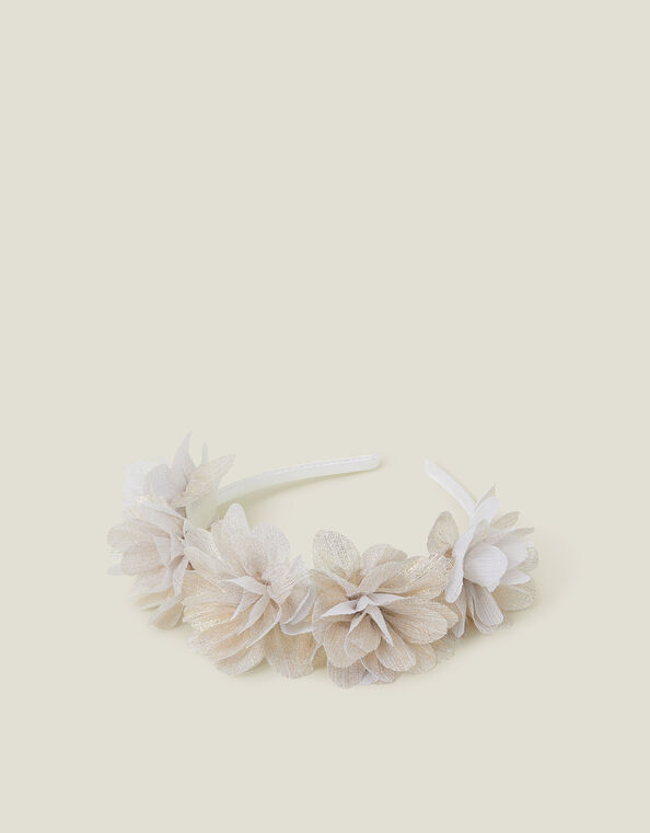 Girls Corsage Flower Crown Headband, Gold (GOLD), large