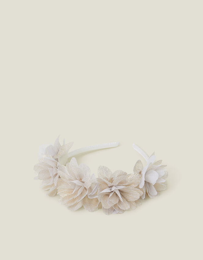 Girls Corsage Flower Crown Headband, Gold (GOLD), large