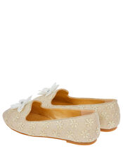 Flower Embroidered Sparkle Flat shoes, Natural (IVORY), large