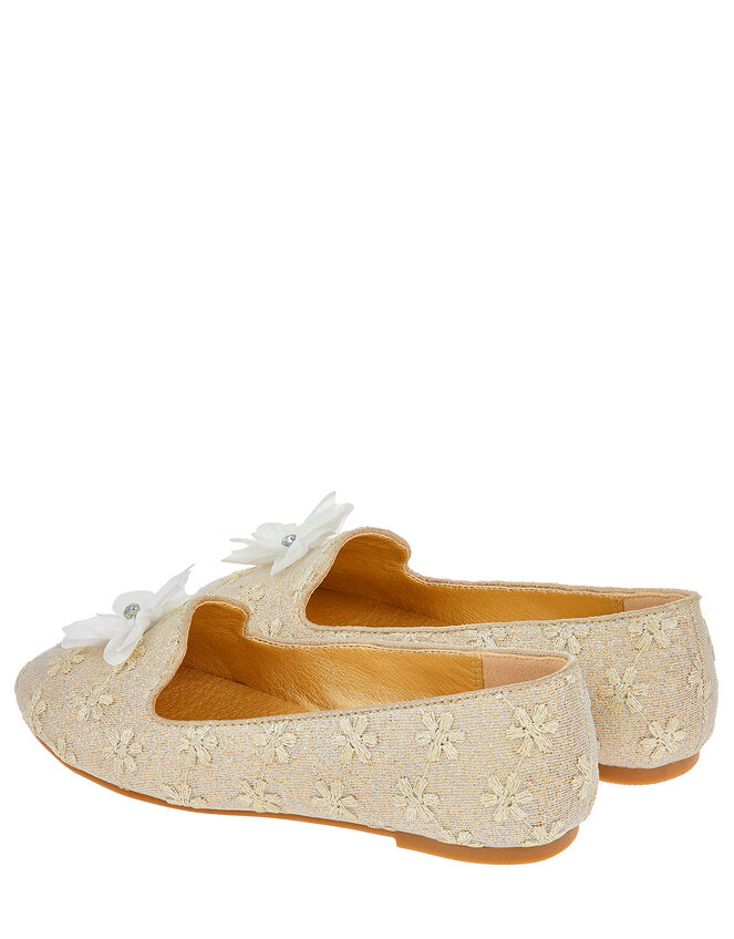Flower Embroidered Sparkle Flat shoes, Natural (IVORY), large