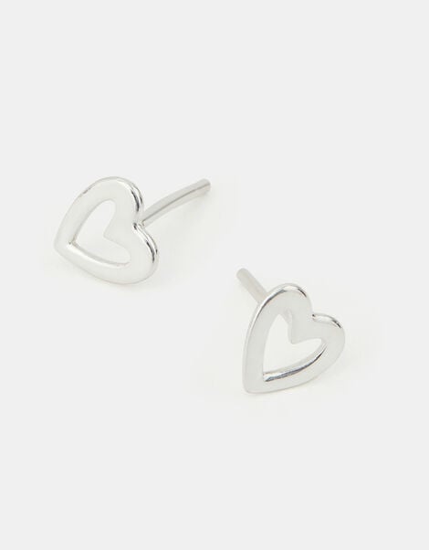 Sterling Silver Cut Out Heart Earrings, , large