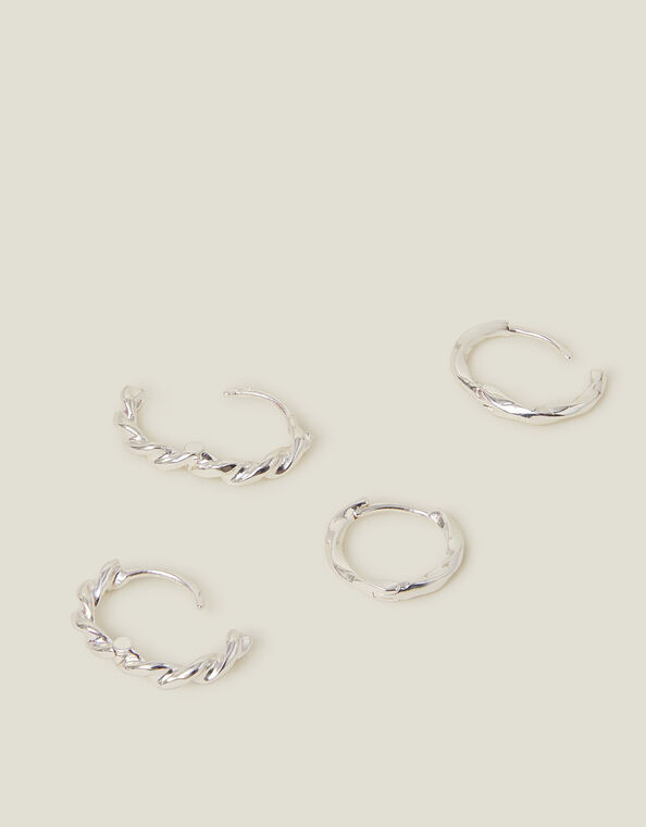 2-Pack Sterling Silver-Plated Mini Twist Hoop Earrings, , large