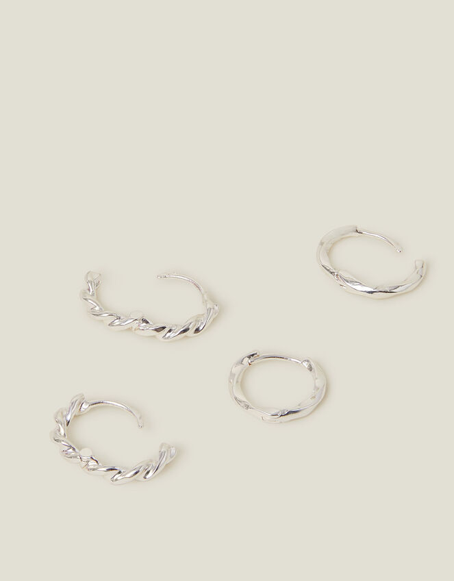 2-Pack Sterling Silver-Plated Mini Twist Hoop Earrings, , large