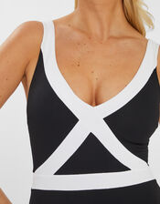 Monochrome Textured Shaping Swimsuit, Black (BLACK WHITE), large