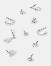 5-Pack Sterling Silver-Plated Shell Earrings, , large