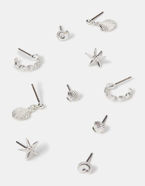5-Pack Sterling Silver-Plated Shell Earrings, , large
