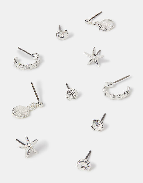 5-Pack Sterling Silver-Plated Shell Earrings, , large