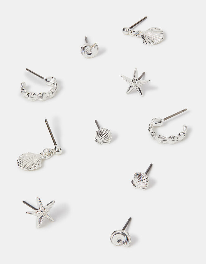 5-Pack Sterling Silver-Plated Shell Earrings, , large