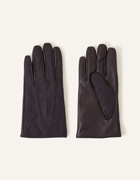 Leather Gloves in Wool Blend, Grey (GREY), large
