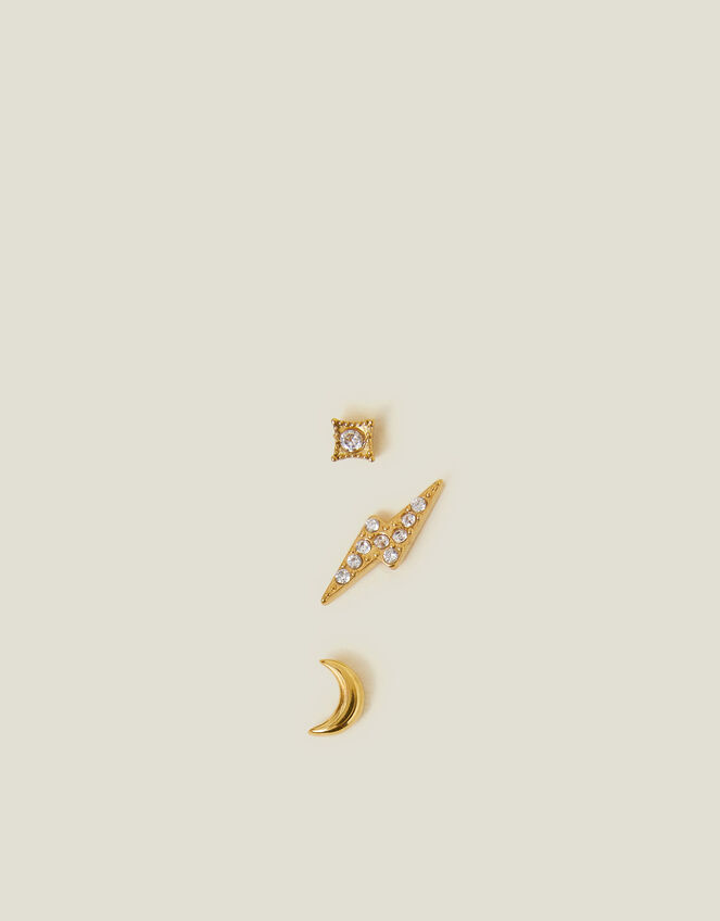 3-Pack 14ct Gold-Plated Celestial Flatback Stud Earrings, , large