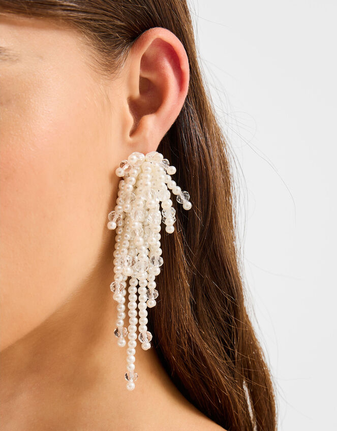 Statement Pearl Bead Drop Earrings, , large