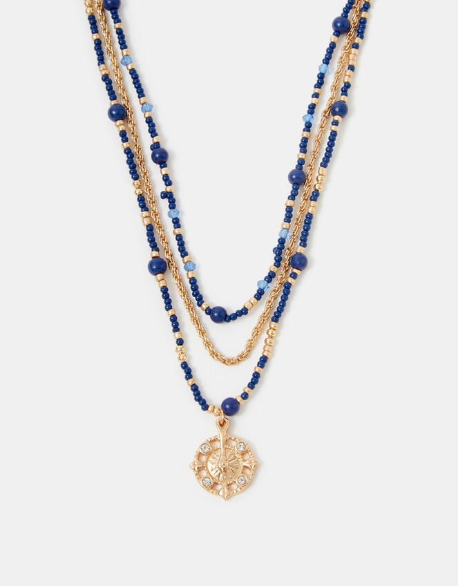 Layered Beaded Pendant Necklace, , large