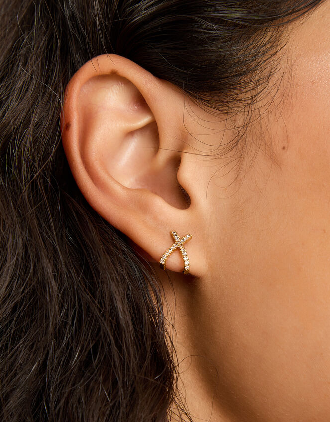 14ct Gold-Plated Pavé X Stud Earrings, , large