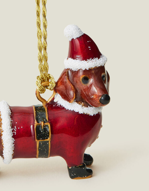Enamel Festive Sausage Dog Hanging Decoration, , large