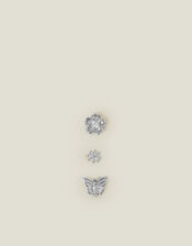 3-Pack Platinum-Plated Surgical Steel Flower Flatback Stud Earrings, , large