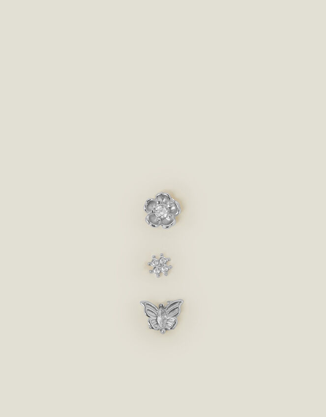 3-Pack Platinum-Plated Surgical Steel Flower Flatback Stud Earrings, , large