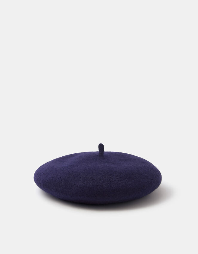 Plain Wool Beret, Blue (NAVY), large