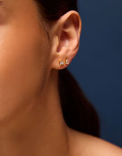 3-Pack 14ct Gold-Plated Stone Stud Earrings, , large