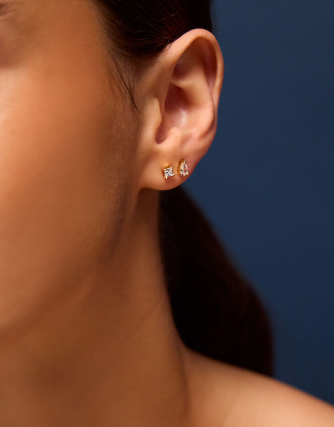 3-Pack 14ct Gold-Plated Stone Stud Earrings, , large