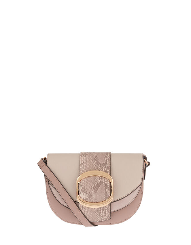 Buckle Saddle Cross-Body Bag, Nude (NUDE), large