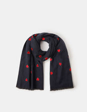 Heart Embroidered Blanket Scarf, Blue (NAVY), large