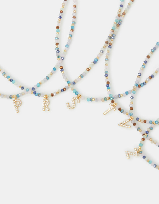 14ct Gold-Plated Beaded Initial Pendant Necklace, Multi (MULTI), large
