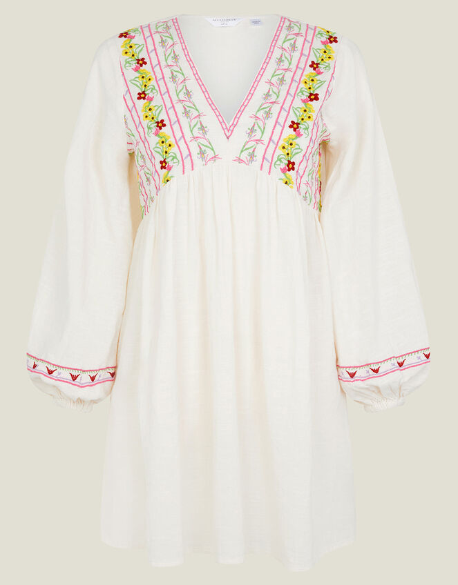 Floral Embroidered Mini Dress, Ivory (IVORY), large
