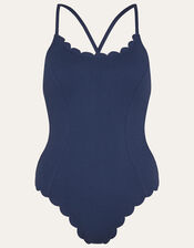 Textured Scallop Swimsuit, Blue (NAVY), large