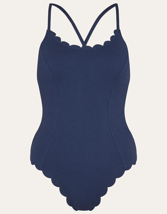 Textured Scallop Swimsuit, Blue (NAVY), large
