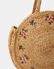 Floral Embroidered Round Beach Bag, , large