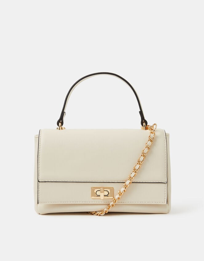 Twist Lock Chain Strap Handbag, Cream (CREAM), large