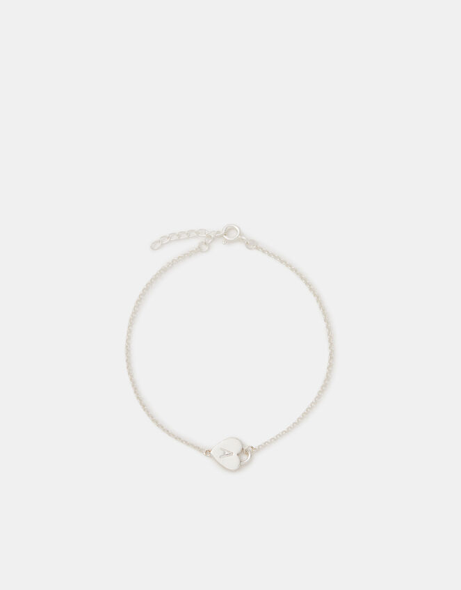 Sterling Silver Heart Initial Bracelet, Silver (ST SILVER), large