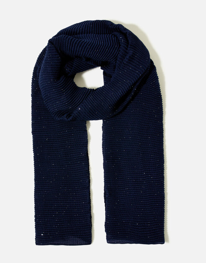Glitter Pleat Scarf, Blue (NAVY), large