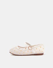 Girls Daisy Mesh Ballet Flats, White (WHITE), large