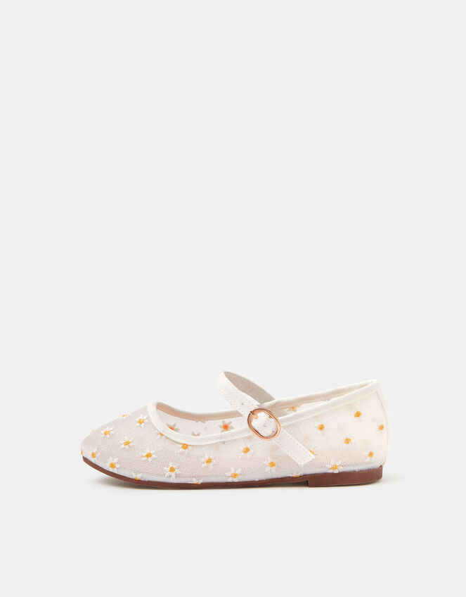 Girls Daisy Mesh Ballet Flats, White (WHITE), large