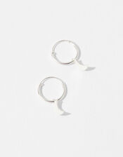 Sterling Silver Moon Charm Hoop Earrings , , large