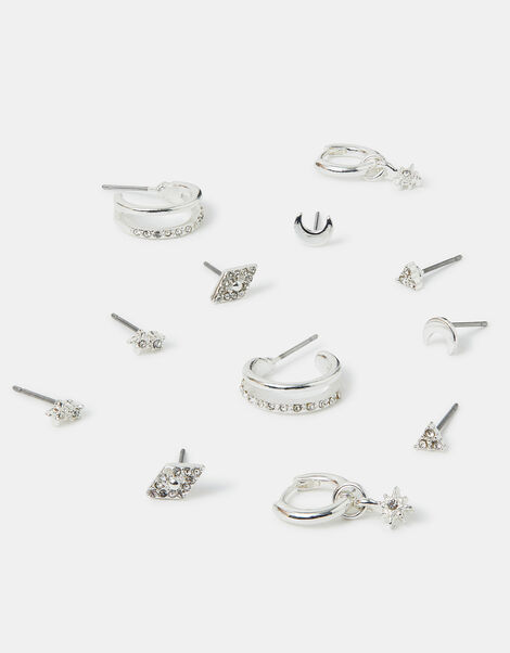 6-Pack Starry Night Stud and Hoop Earrings Silver, , large