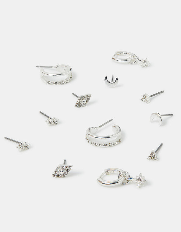 6-Pack Starry Night Stud and Hoop Earrings Silver, , large