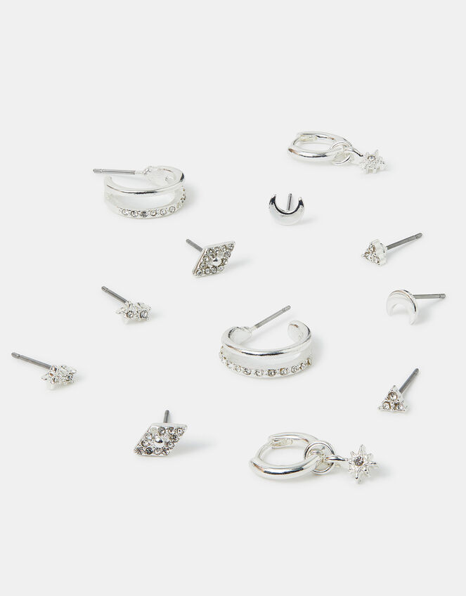 6-Pack Starry Night Stud and Hoop Earrings Silver, , large