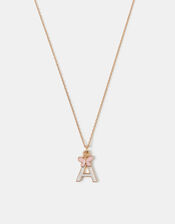 Girls Butterfly Initial Pendant Necklace, Pink (PINK), large
