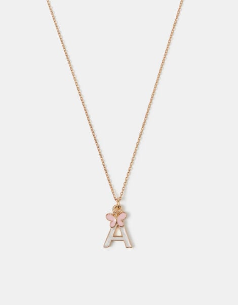 Girls Butterfly Initial Pendant Necklace, Pink (PINK), large