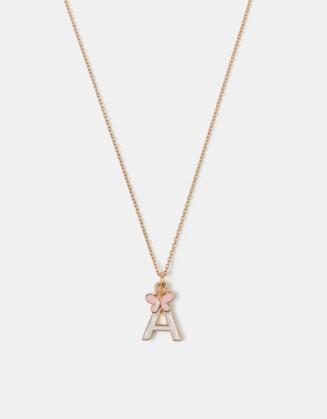 Girls Butterfly Initial Pendant Necklace, Pink (PINK), large