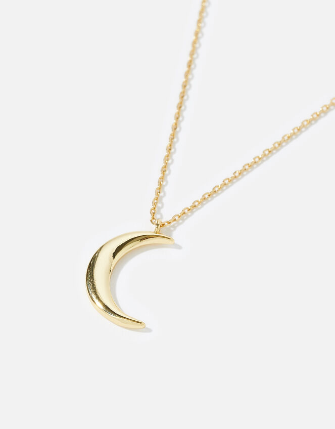 Gold-Plated Crescent Moon Pendant Necklace, , large