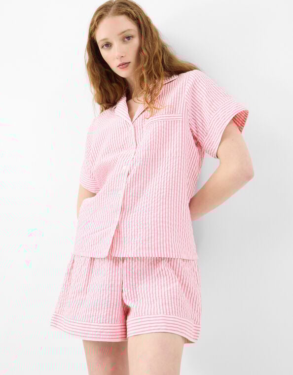 Stripe Seersucker Short Pyjamas Set, Pink (PINK), large