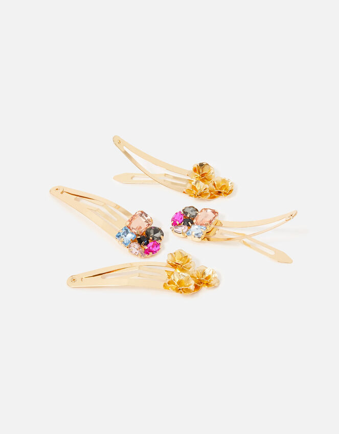 Gem and Floral Hair Clip Set, , large
