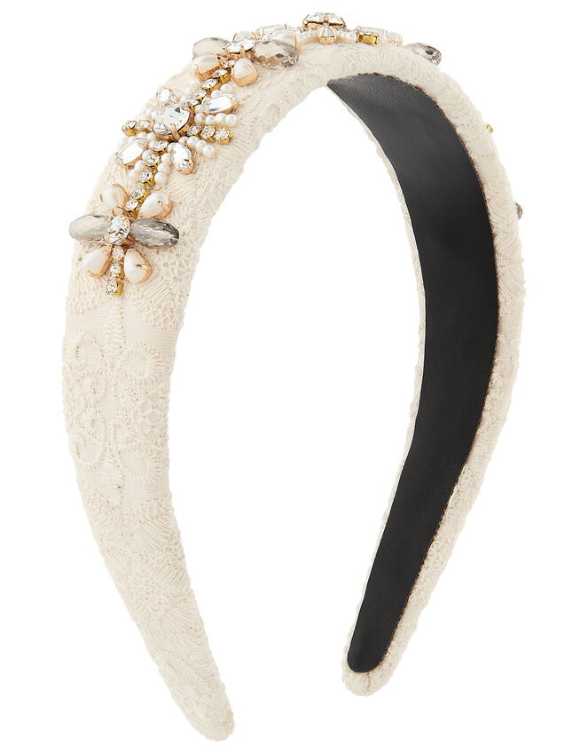 Embellished Lace Headband, , large