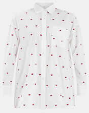 Heart Embroidered Long Sleeve Shirt, Red (RED), large