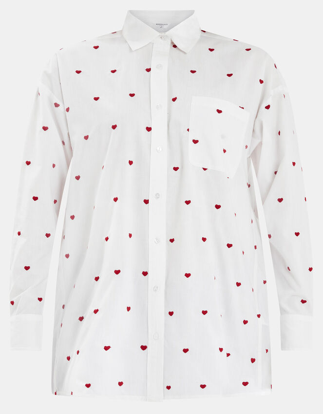 Heart Embroidered Long Sleeve Shirt, Red (RED), large