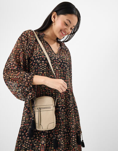 Faux Leather Crossbody Phone Bag, Mink (MINK), large