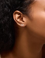 Sterling Silver Diamanté Circle Stud Earrings, , large